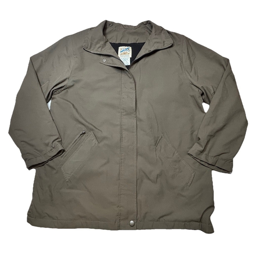 TravelSmith Womens Large Water Repellent Jacket Tan Zip Snap Coat Travel Outdoor